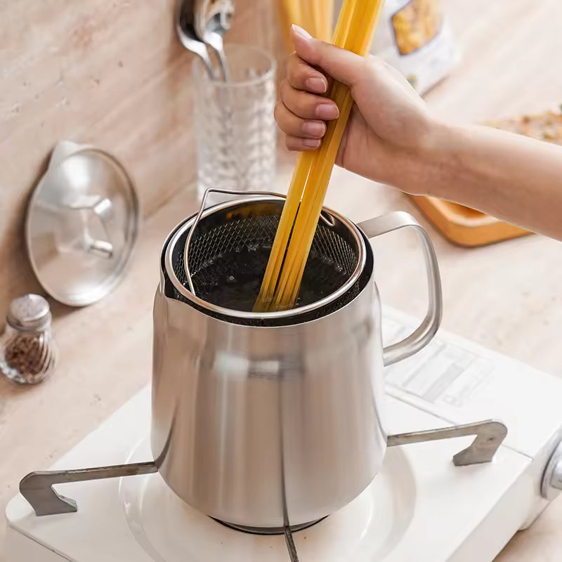 2L Stainless Steel Oil Filter Pot, With Fine Mesh Filter, Oil Storage Tank, Frying Basket