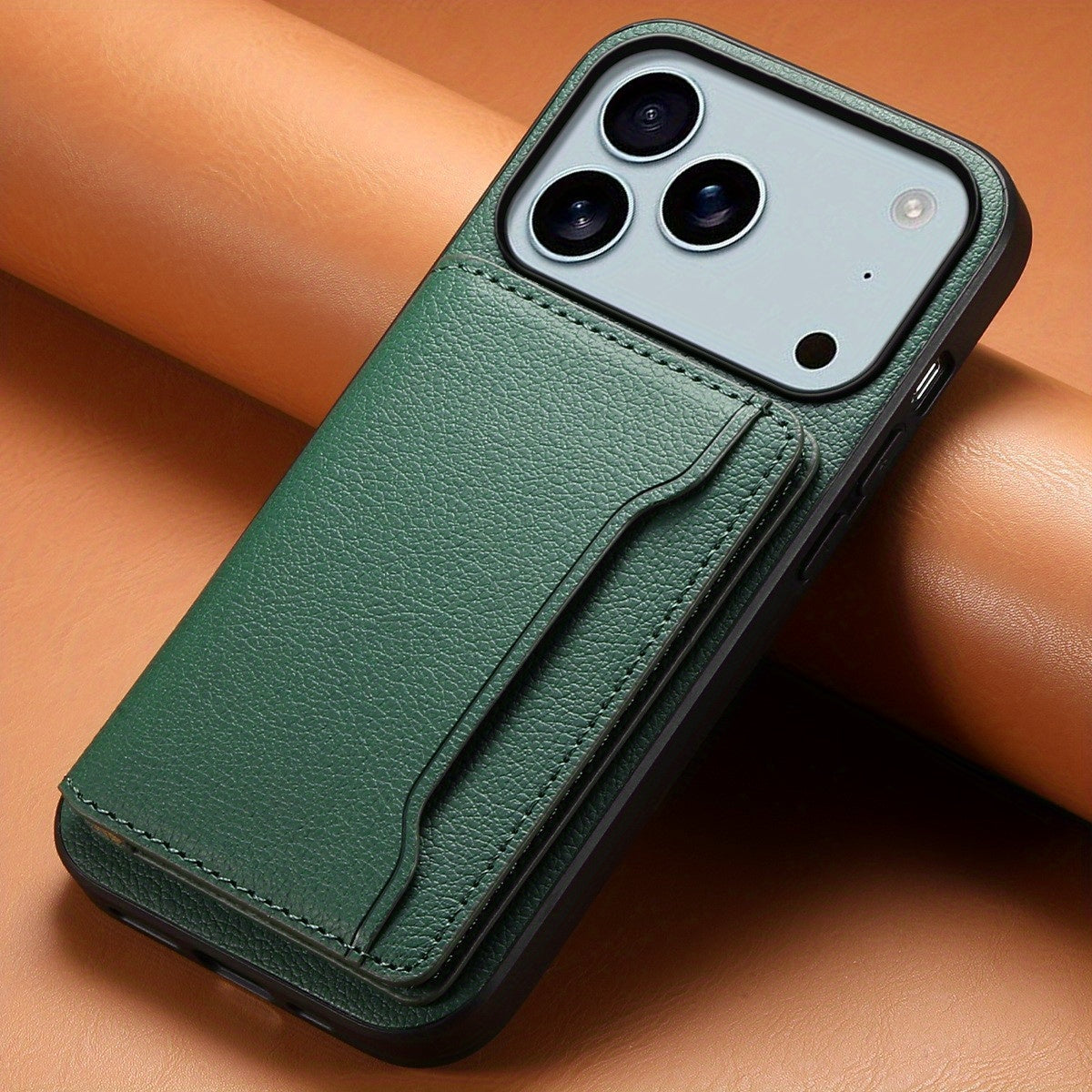The Denior Phone Case Is Designed for The for iphone 17 Air/Pro/Pro Max Series, Featuring a Lychee Pattern Made of Faux Leather. It Includes Three Card Slots for Holding Credit Cards, ID Cards, Or Cash. This Phone Case Is Ele