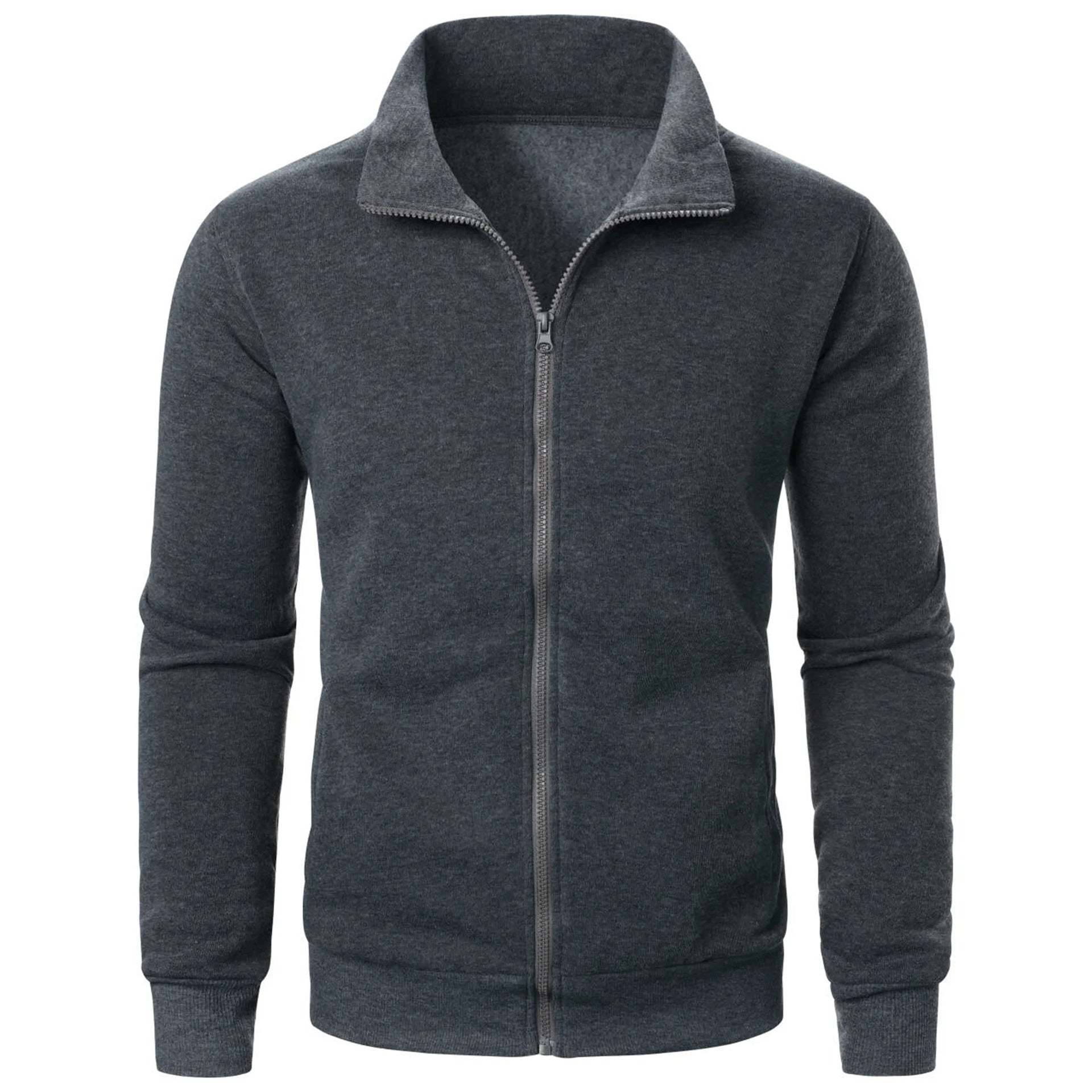 Stand Collar Cardigan Zipper Fleece-lined Thickened Threaded Cuff Casual Sweatshirt