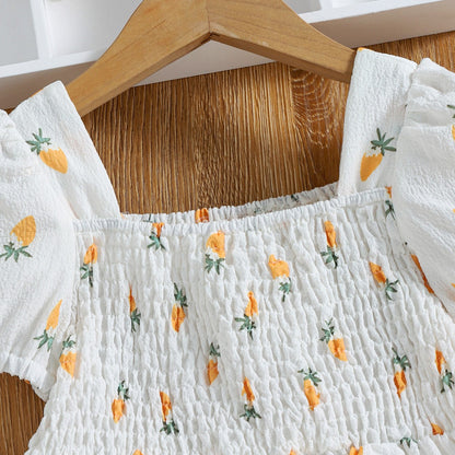 Summer New Children's Carrot Print Square Neck Dress
