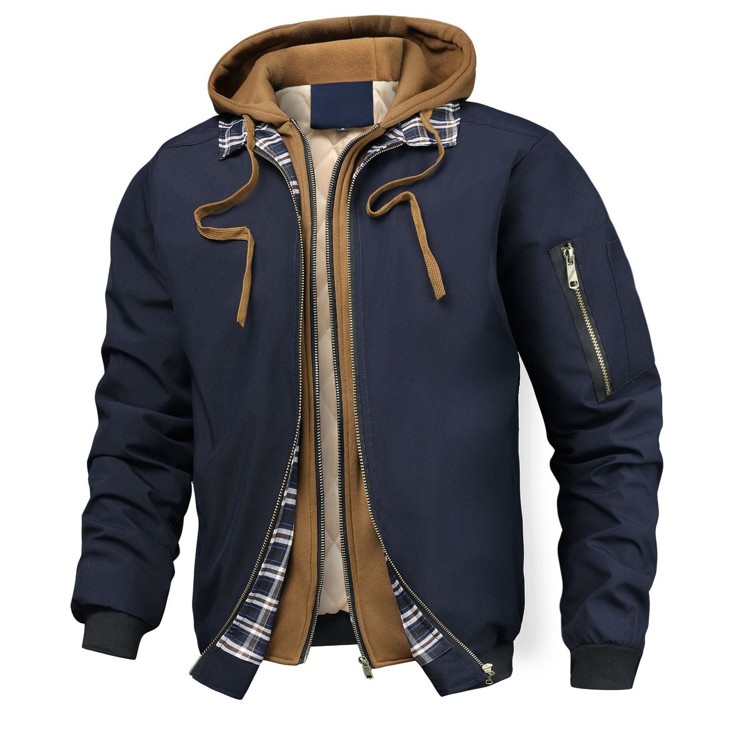 Jacket Outerwear Quilted Cotton Hoodie With Faux Two-Piece Design