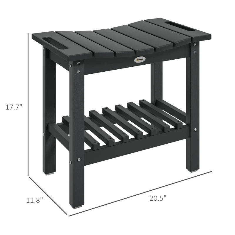 HDPE Shower Bench, Waterproof Shower Stool With Handle, Storage Shelf, Non-Slip Pads For Indoor Outdoor, Black
