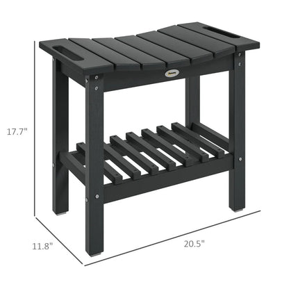 HDPE Shower Bench, Waterproof Shower Stool With Handle, Storage Shelf, Non-Slip Pads For Indoor Outdoor, Black