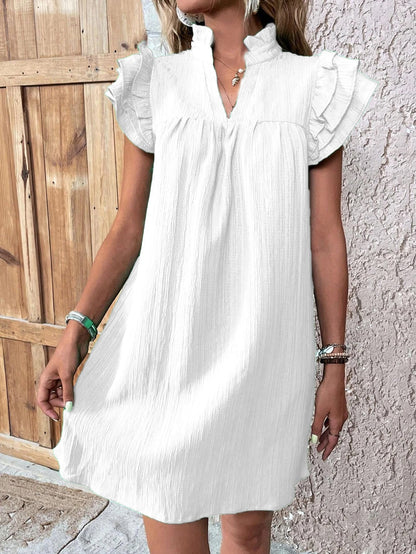 Casual Women's Multi-layer Ruffle Sleeve V-neck Dress Summer Fashion Versatile Multi-layer Lotus Leaf Sleeve V-Neck Pullover Dresses