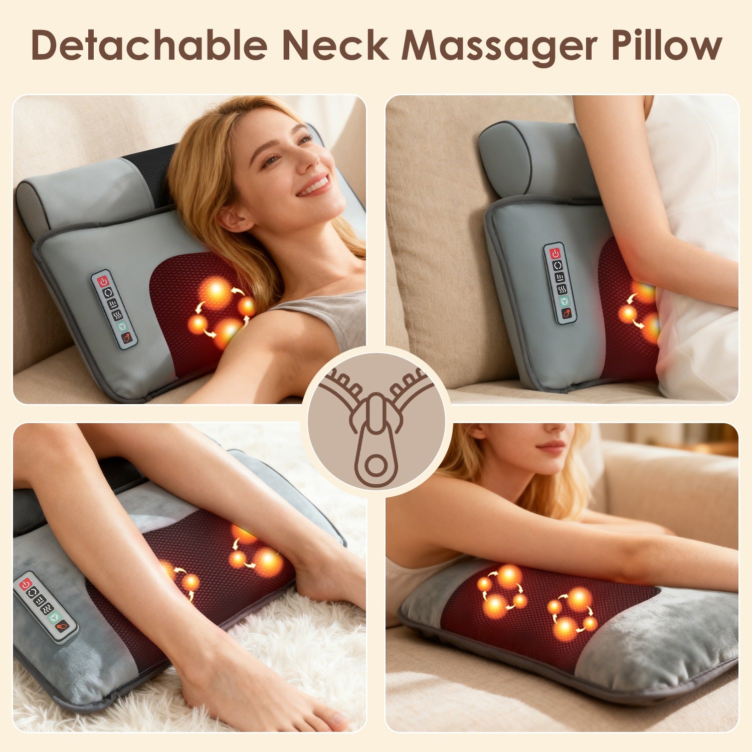 Flannel Full Body Massage Mat Multifunctional Massage Chair Pad With Heat Timer Shiatsu Neck Foot Massager Lumbar Pillow Carry Bag Earplugs Anti-Slip Bottom For Reclining Chair