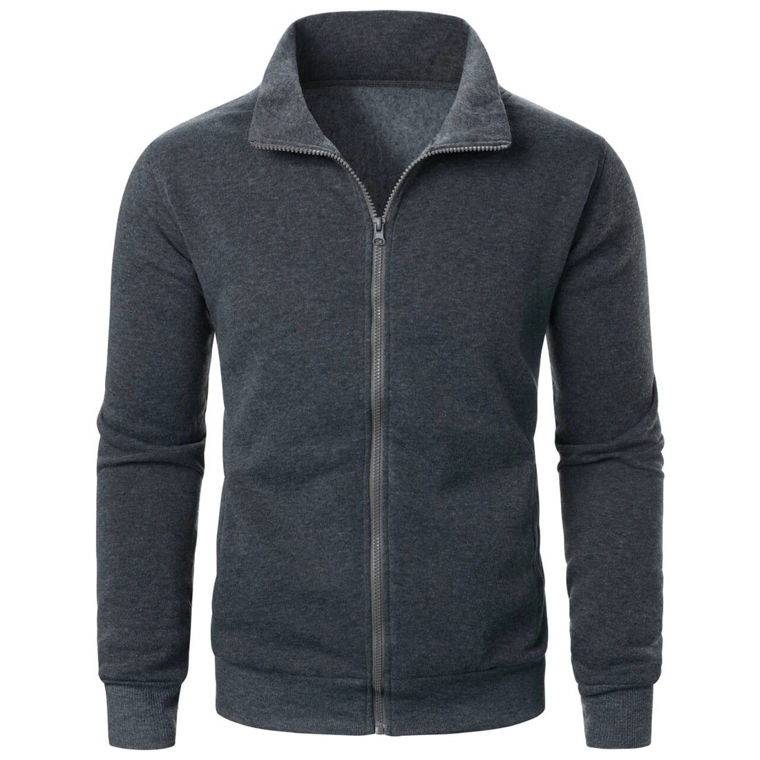Stand Collar Cardigan Zipper Fleece-lined Thickened Threaded Cuff Casual Sweatshirt
