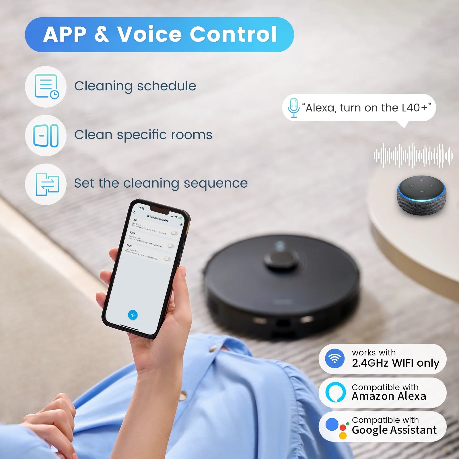 AIRROBO Robot Vacuum Cleaner and Mop Combo L40+, 60 Days Self-Empty Bin, 180 Min Runtime, APP and Voice Control