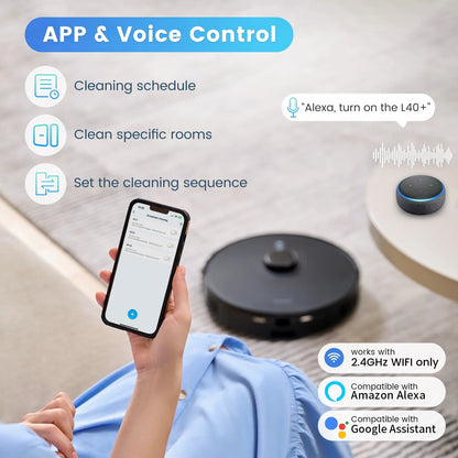 AIRROBO Robot Vacuum Cleaner and Mop Combo L40+, 60 Days Self-Empty Bin, 180 Min Runtime, APP and Voice Control