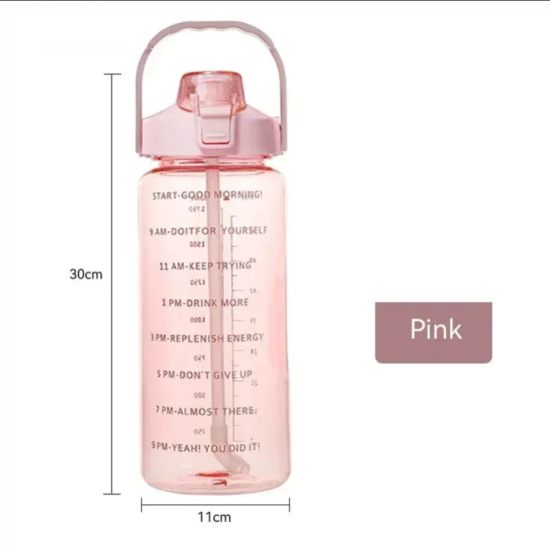 2L Sports Water Bottle with Straw Portable Large Capacity Water Bottles Fitness Bike Cup Summer Cold Water Jug with Time Marker