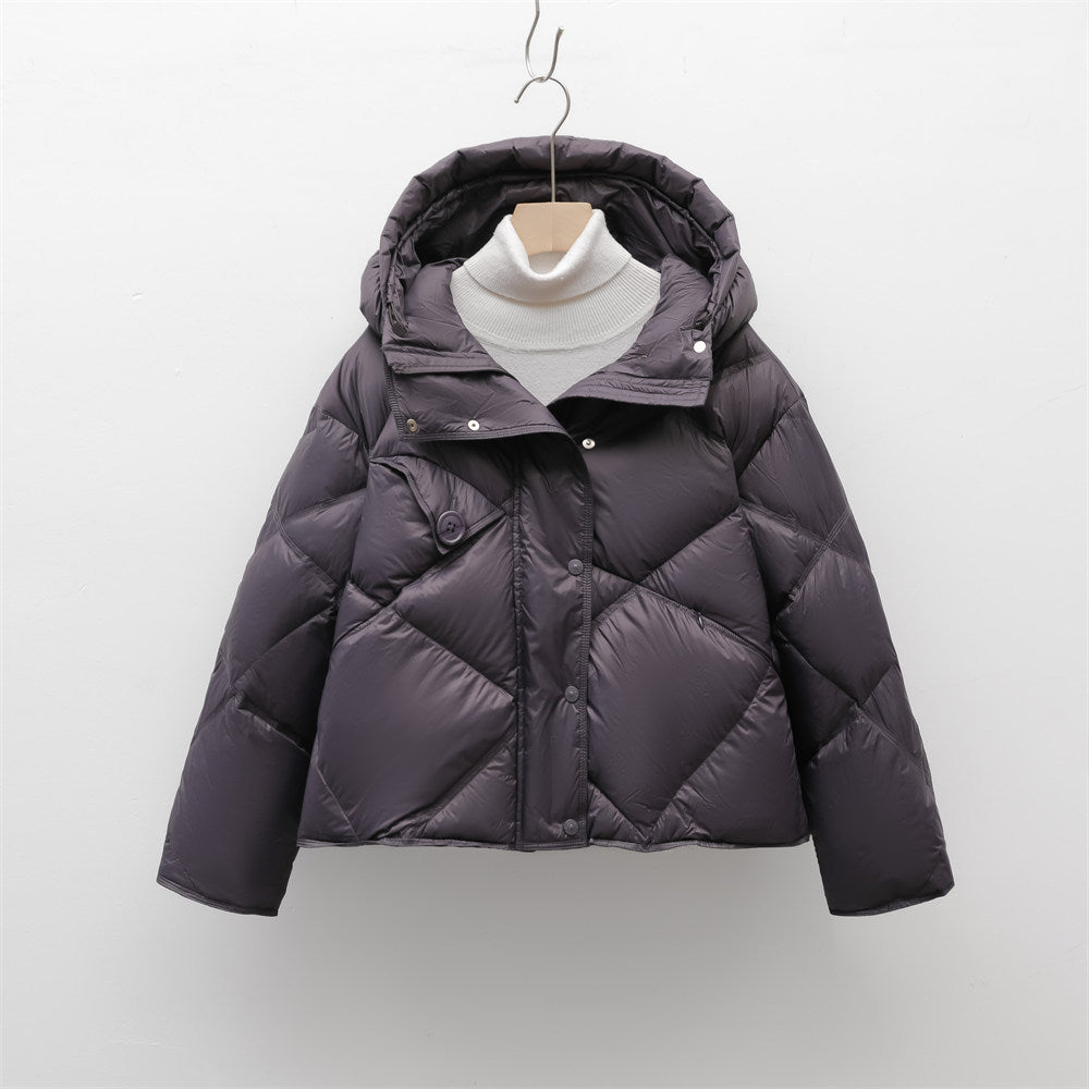 Women's Simple Diamond-pattern Hooded Down Jacket