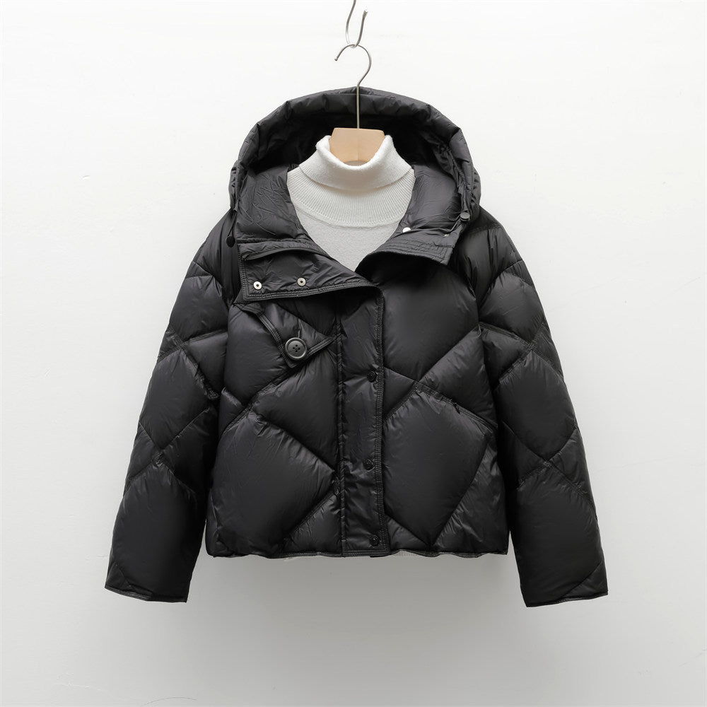 Women's Simple Diamond-pattern Hooded Down Jacket