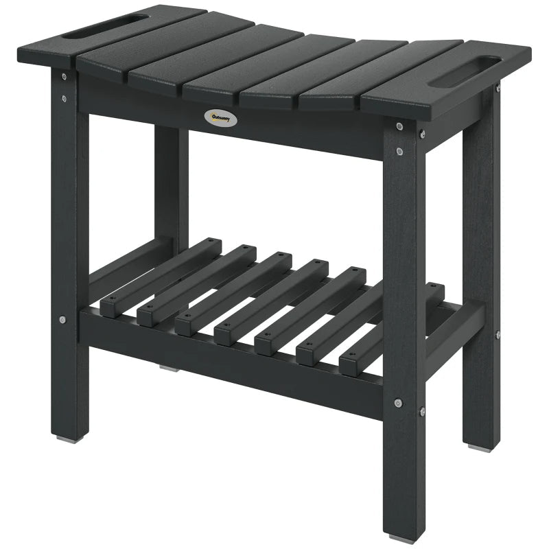 HDPE Shower Bench, Waterproof Shower Stool With Handle, Storage Shelf, Non-Slip Pads For Indoor Outdoor, Black