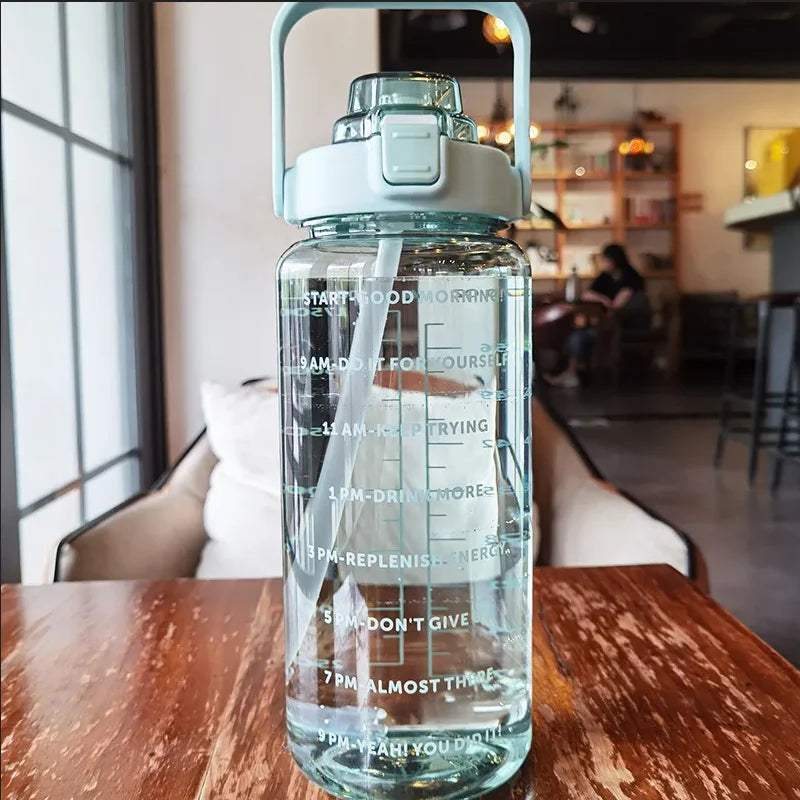 2L Sports Water Bottle with Straw Portable Large Capacity Water Bottles Fitness Bike Cup Summer Cold Water Jug with Time Marker