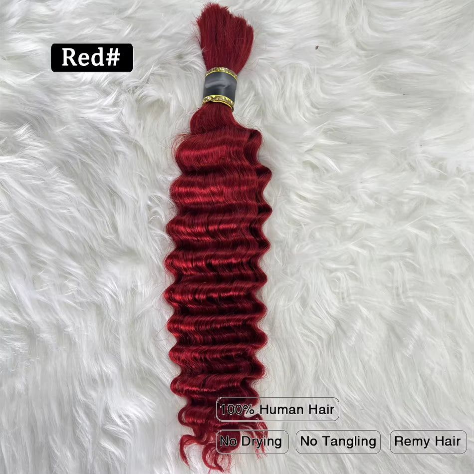Pre-Colored Deep Wave Bulk Braiding Human Hair No Weft Remy Bulk Human Hair 14 to 28 Inch Bulk Hair Extension Crochet Braids