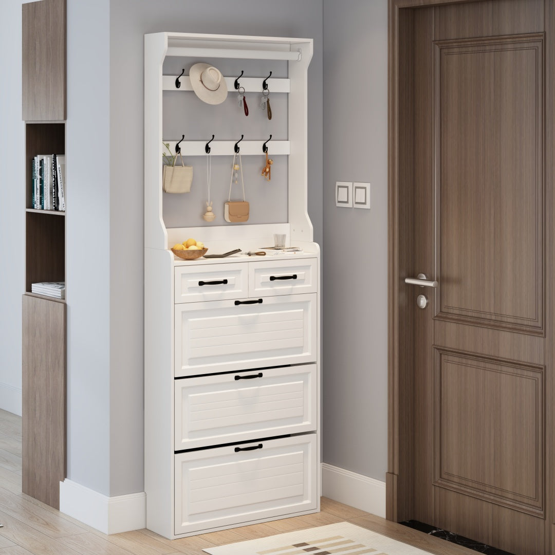 New Wooden Shoe Cabinet, 3 Doors And 2 Drawers, Equipped With Hangers And Spacious Storage Space