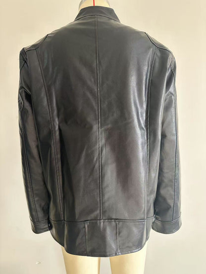 Men's Stand-up Collar Leather Jacket Business Casual Jacket
