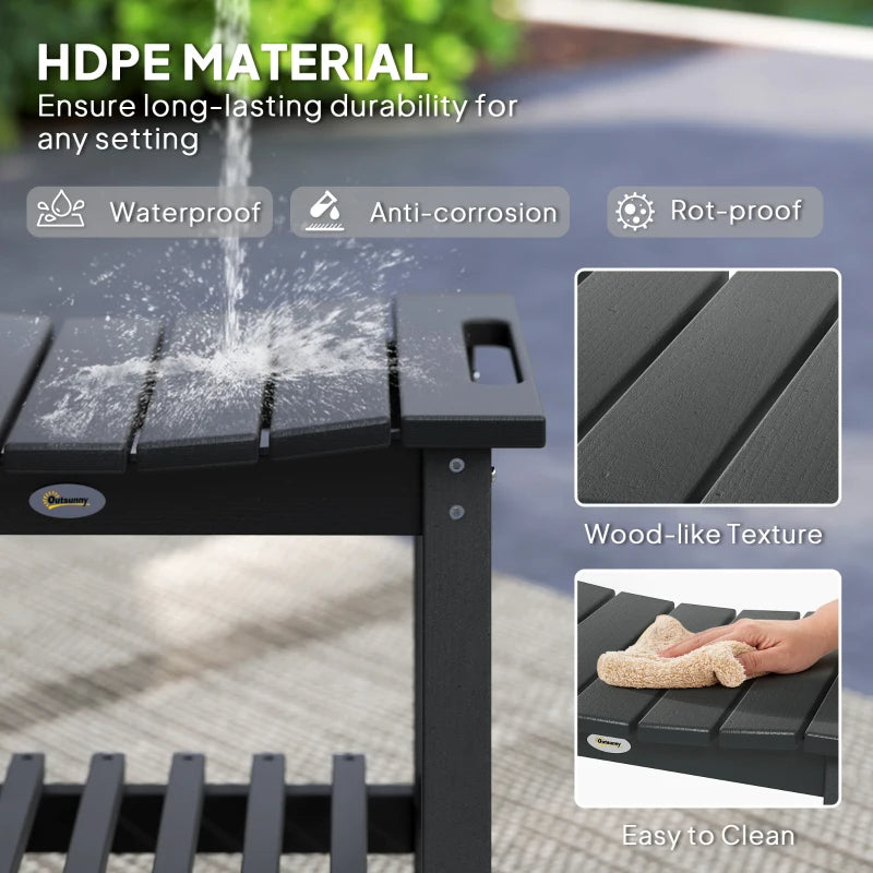 HDPE Shower Bench, Waterproof Shower Stool With Handle, Storage Shelf, Non-Slip Pads For Indoor Outdoor, Black