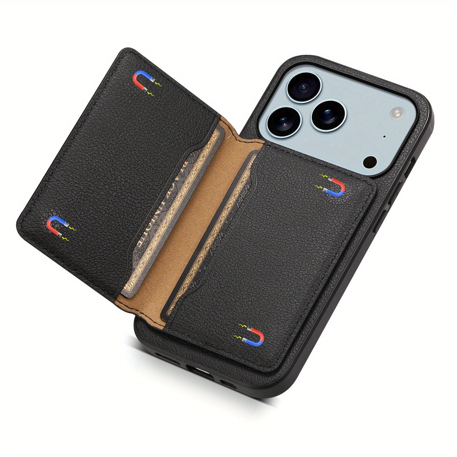 The Denior Phone Case Is Designed for The for iphone 17 Air/Pro/Pro Max Series, Featuring a Lychee Pattern Made of Faux Leather. It Includes Three Card Slots for Holding Credit Cards, ID Cards, Or Cash. This Phone Case Is Ele
