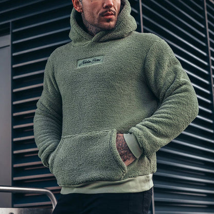 Men's Plush Hoodies Sweatshirt With Big Pocket Fashion Long-sleeved Pullover Hooded Top Solid Clothing