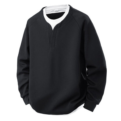 Contrast Colors False-two-piece Trendy V-neck Waffle Sweater Casual All-matching Tops