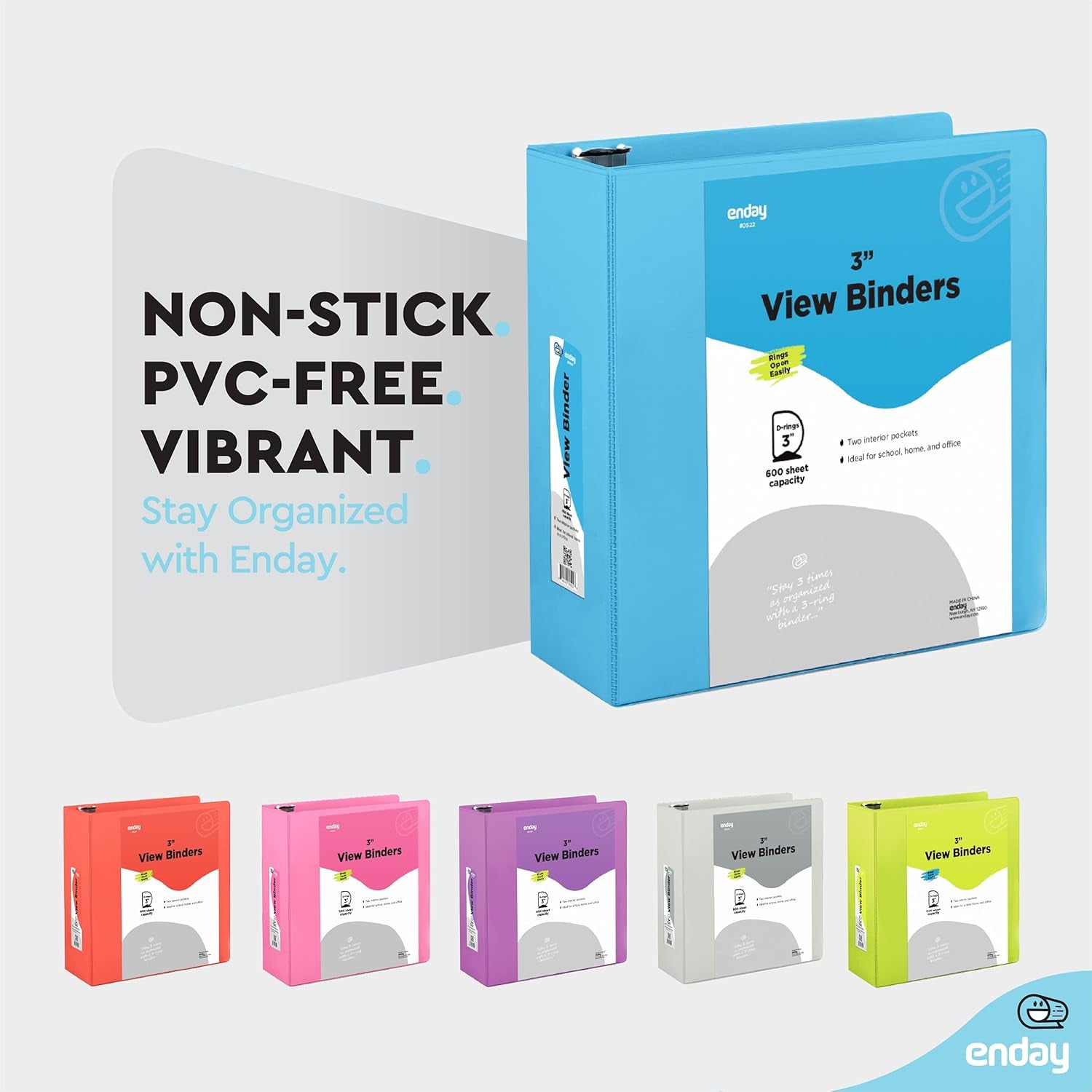 3 Inch Binder 3 Ring Binders Blue, Slant D-Ring 3” Clear View Cover with 2 inside Pockets, Heavy Duty Colored School Supplies Office and Home Binders – by