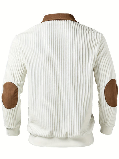 Men'S Casual Collared Zip-Up Pullover | Color-Block Design, Thick Warm, Long Sleeve, Suitable for Daily Fashion and Commuting - ROYALBOY