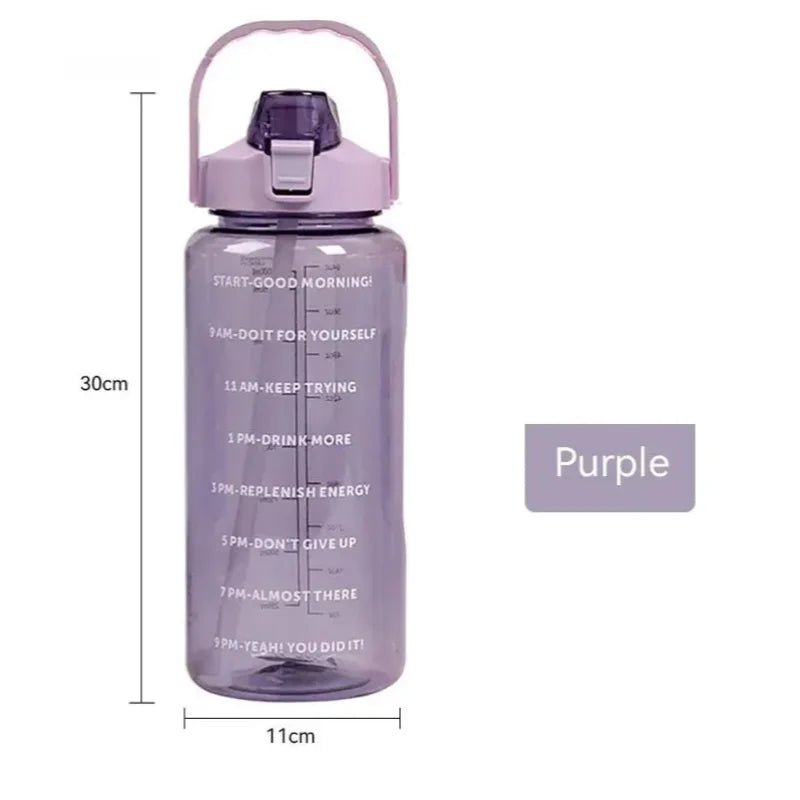 2L Sports Water Bottle with Straw Portable Large Capacity Water Bottles Fitness Bike Cup Summer Cold Water Jug with Time Marker