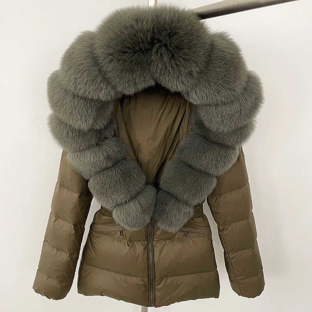 Short Women's Thickened Slim Fit Waist-tight Fur Down Jacket