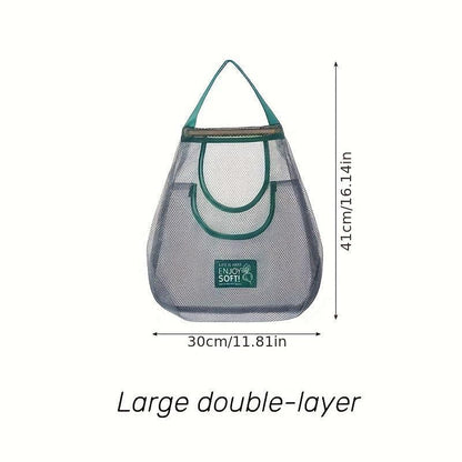 Kitchen Storage Bag,Organiser,Hollow Out Wall Mounted Storage Bag, Multifunctional Storage Bag for Fruit & Vegetable & Ginger & Garlic