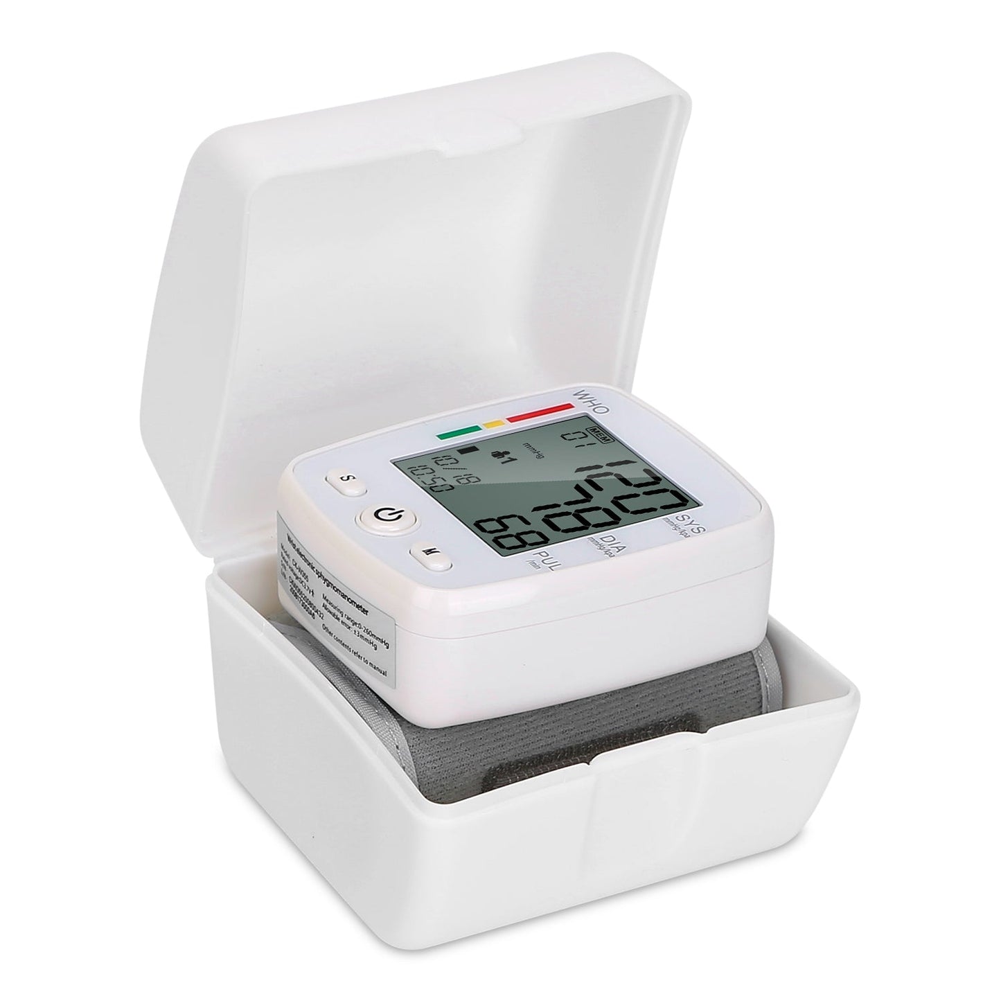 1Pc Blood Pressure Monitor Wrist Digital High Blood Pressure Cuff Heartbeat Tester With 90x2 Reading Memory 2In LCD Screen Storage Box