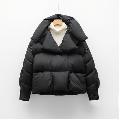 Korean-style Knitted Patchwork Large Lapel Short Down Jacket For Women