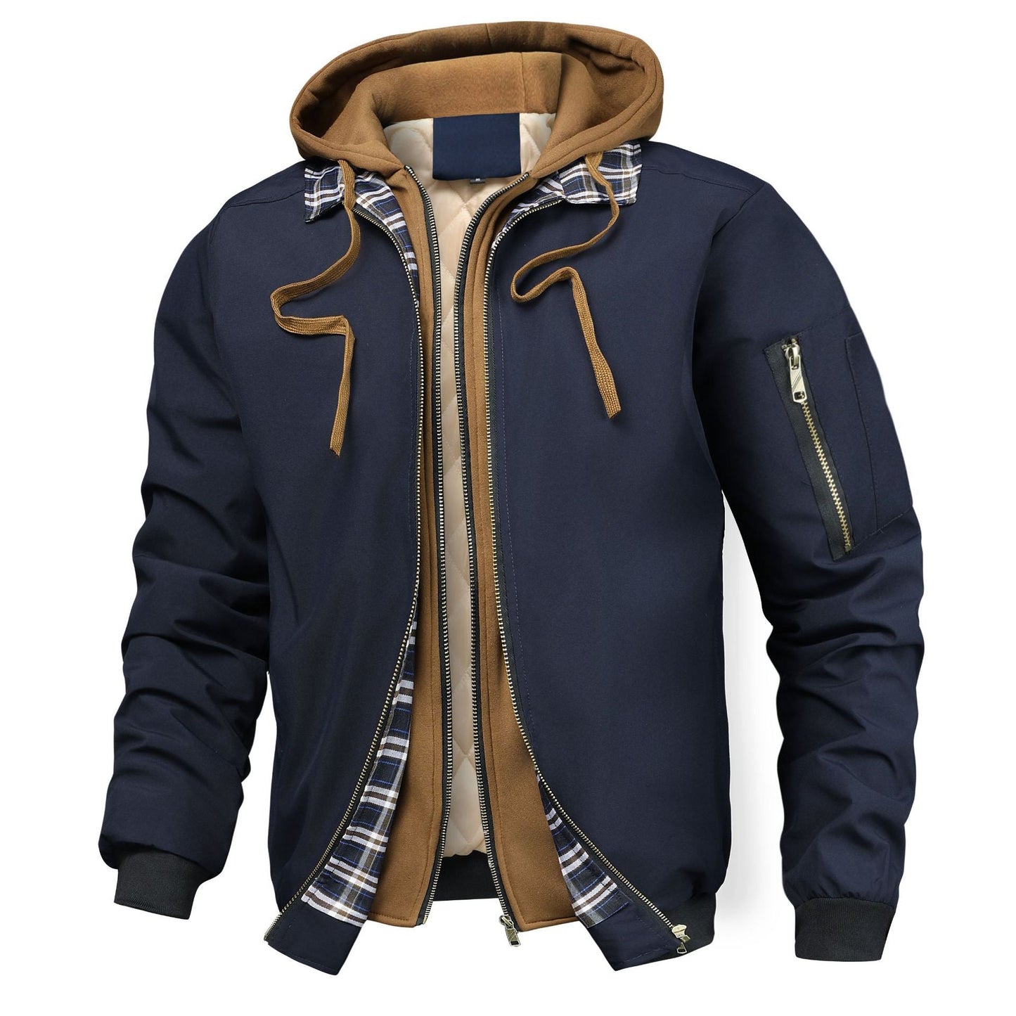 Jacket Outerwear Quilted Cotton Hoodie With Faux Two-Piece Design