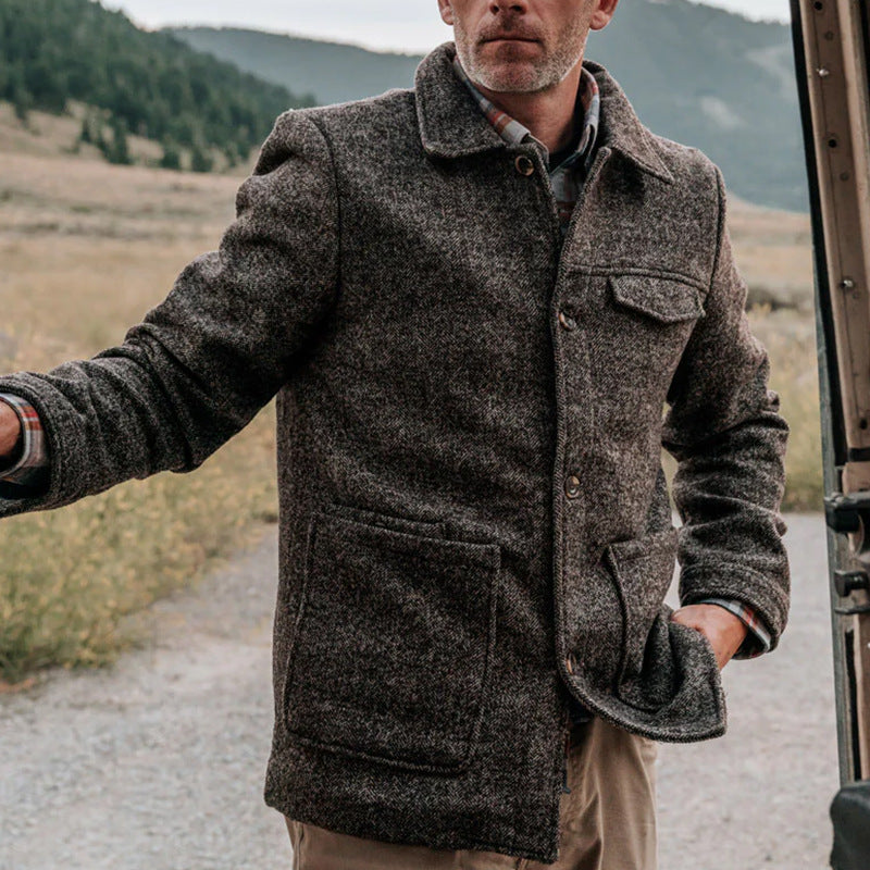 Casual Fashion Polo Collar Woolen Jacket