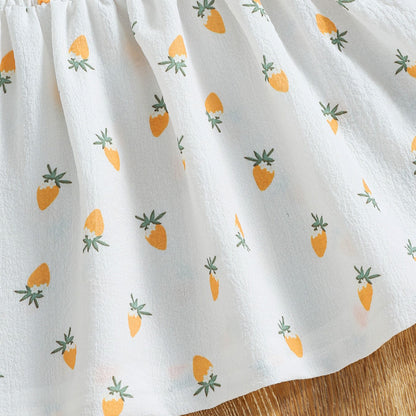 Summer New Children's Carrot Print Square Neck Dress