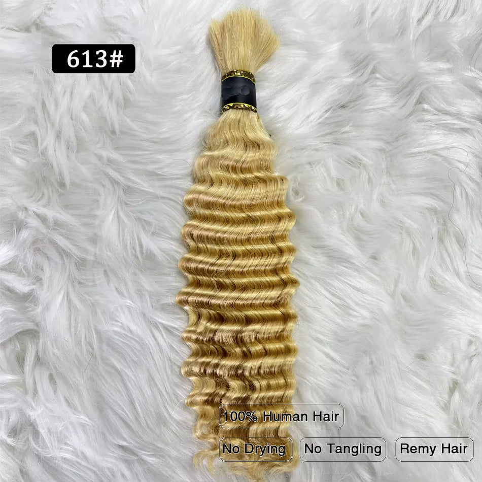 Pre-Colored Deep Wave Bulk Braiding Human Hair No Weft Remy Bulk Human Hair 14 to 28 Inch Bulk Hair Extension Crochet Braids