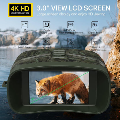 Night Vision Goggles for Adults, 4K Infrared Night Vision Binoculars with Rechargeable Battery and Anti-Shake Motion Detection for Camping