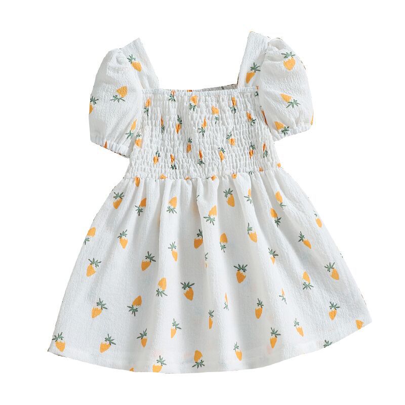 Summer New Children's Carrot Print Square Neck Dress