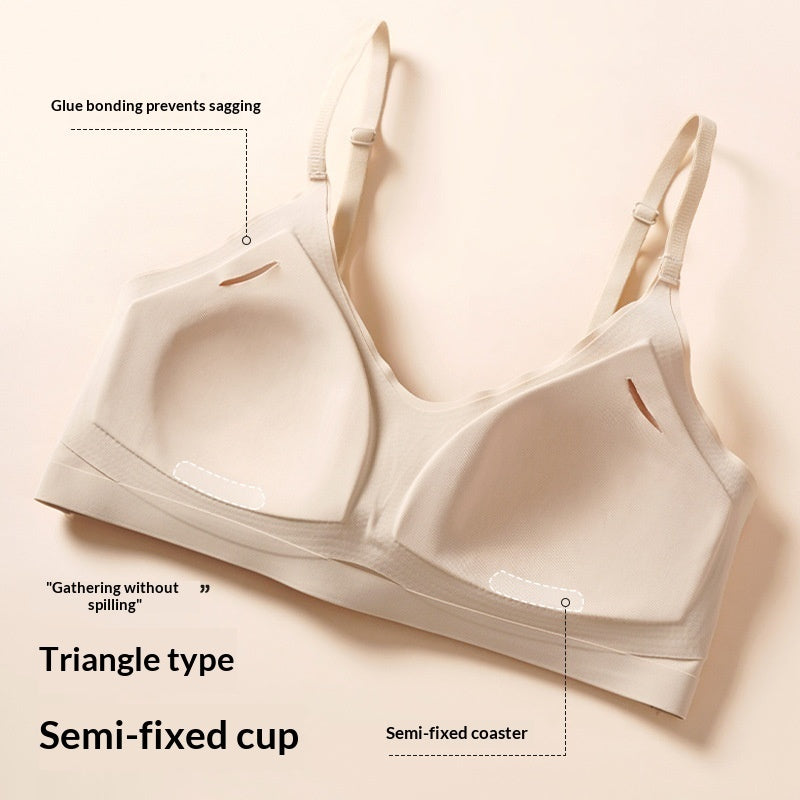 Ice-silk Jelly Seamless Push-up Bra With Semi-fixed Cups Thin And Breathable For Summer