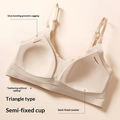 Ice-silk Jelly Seamless Push-up Bra With Semi-fixed Cups Thin And Breathable For Summer