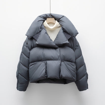 Korean-style Knitted Patchwork Large Lapel Short Down Jacket For Women
