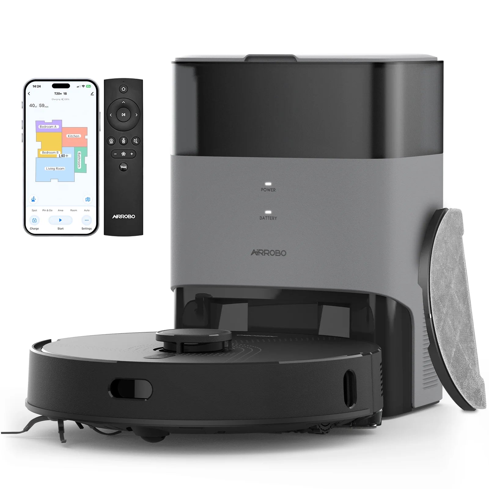 AIRROBO Robot Vacuum Cleaner and Mop Combo L40+, 60 Days Self-Empty Bin, 180 Min Runtime, APP and Voice Control