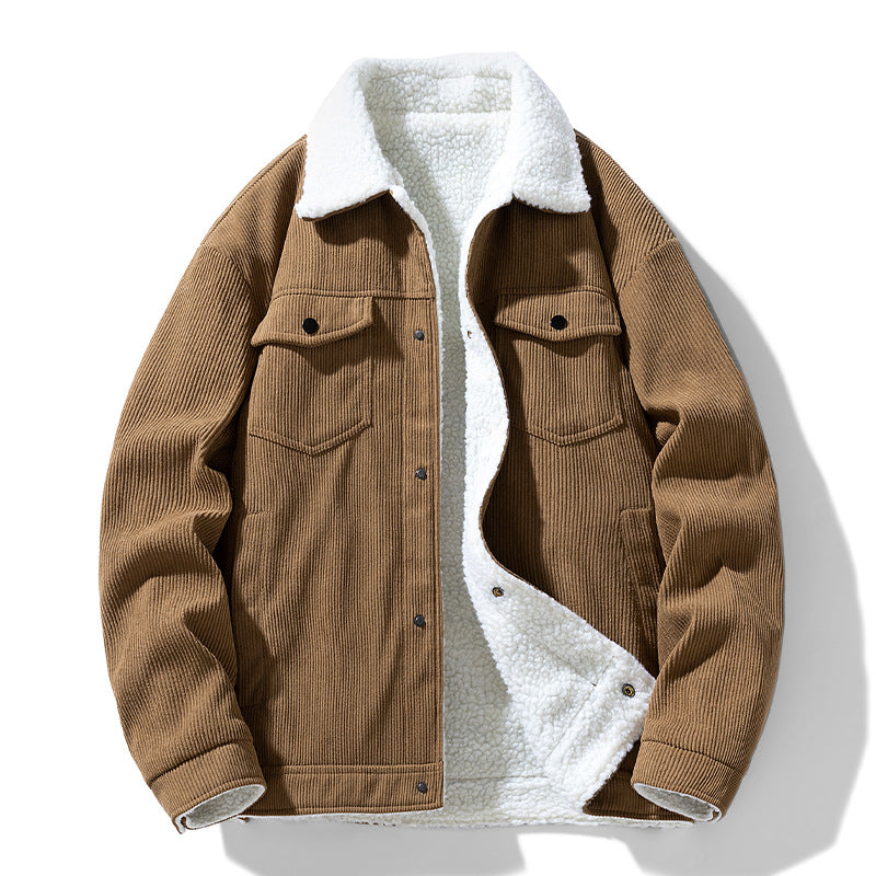 Retro Fashion Brand Fleece-lined Warm Lapel Cotton-padded Coat