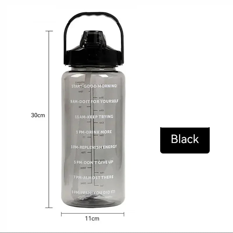 2L Sports Water Bottle with Straw Portable Large Capacity Water Bottles Fitness Bike Cup Summer Cold Water Jug with Time Marker