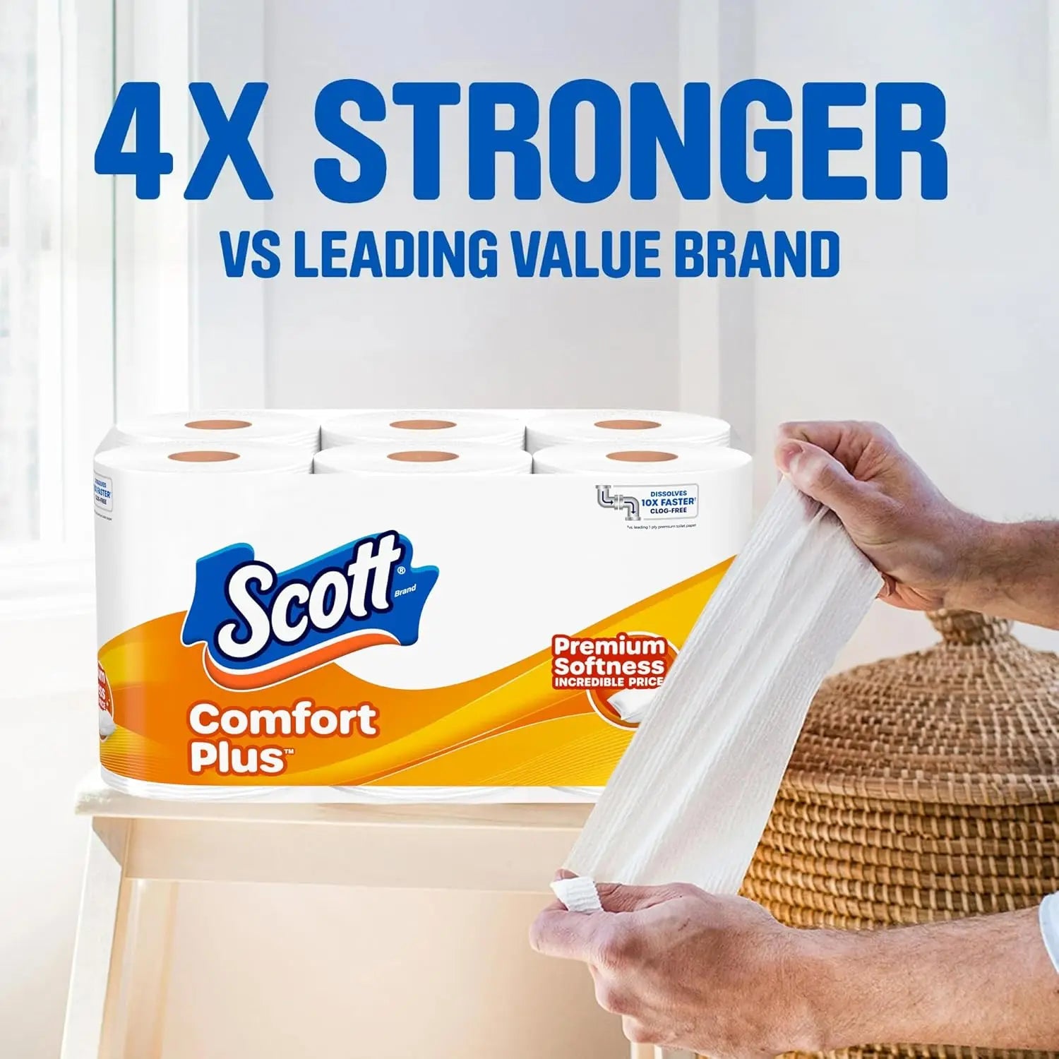 ComfortPlus Toilet Paper, 12 Double Rolls, 231 Sheets per Roll, Septic-Safe, 1-Ply Tissue