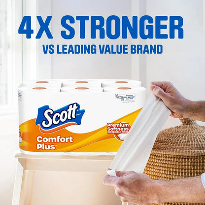 ComfortPlus Toilet Paper, 12 Double Rolls, 231 Sheets per Roll, Septic-Safe, 1-Ply Tissue