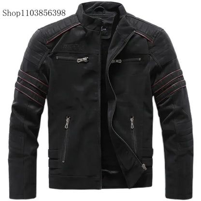 Winter Leather Jacket Men Fleece Warm Causal Motorcycle Embroidery PU Coats Multi-pocket Vintage Outwear Male Autumn Windbreaker