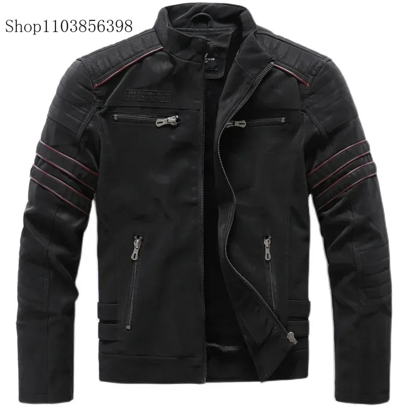 Winter Leather Jacket Men Fleece Warm Causal Motorcycle Embroidery PU Coats Multi-pocket Vintage Outwear Male Autumn Windbreaker