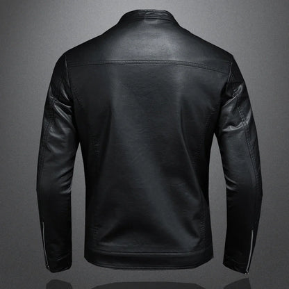 Men's Spring Autumn Stand Collar Slim Leather Jacket - Fashion Motorcycle Casual Coat