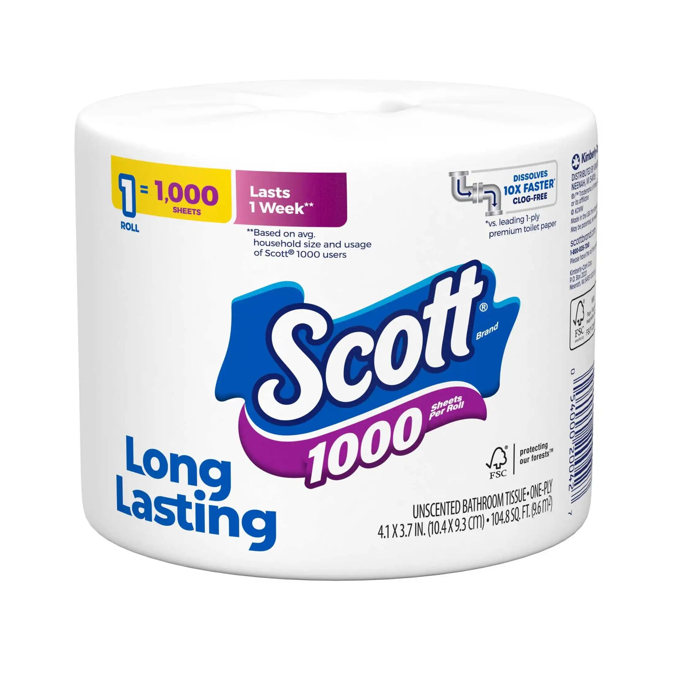 1000 Toilet Paper, 1 Roll, 1,000 Sheets per Roll