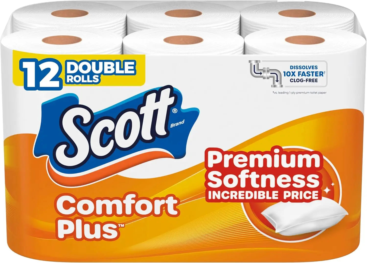 ComfortPlus Toilet Paper, 12 Double Rolls, 231 Sheets per Roll, Septic-Safe, 1-Ply Tissue